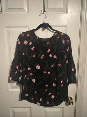 Women's Black Floral Blouse with Pink Accents